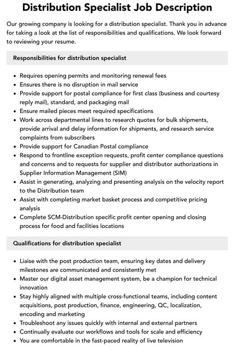 distribution specialist salary|distribution specialist job description.